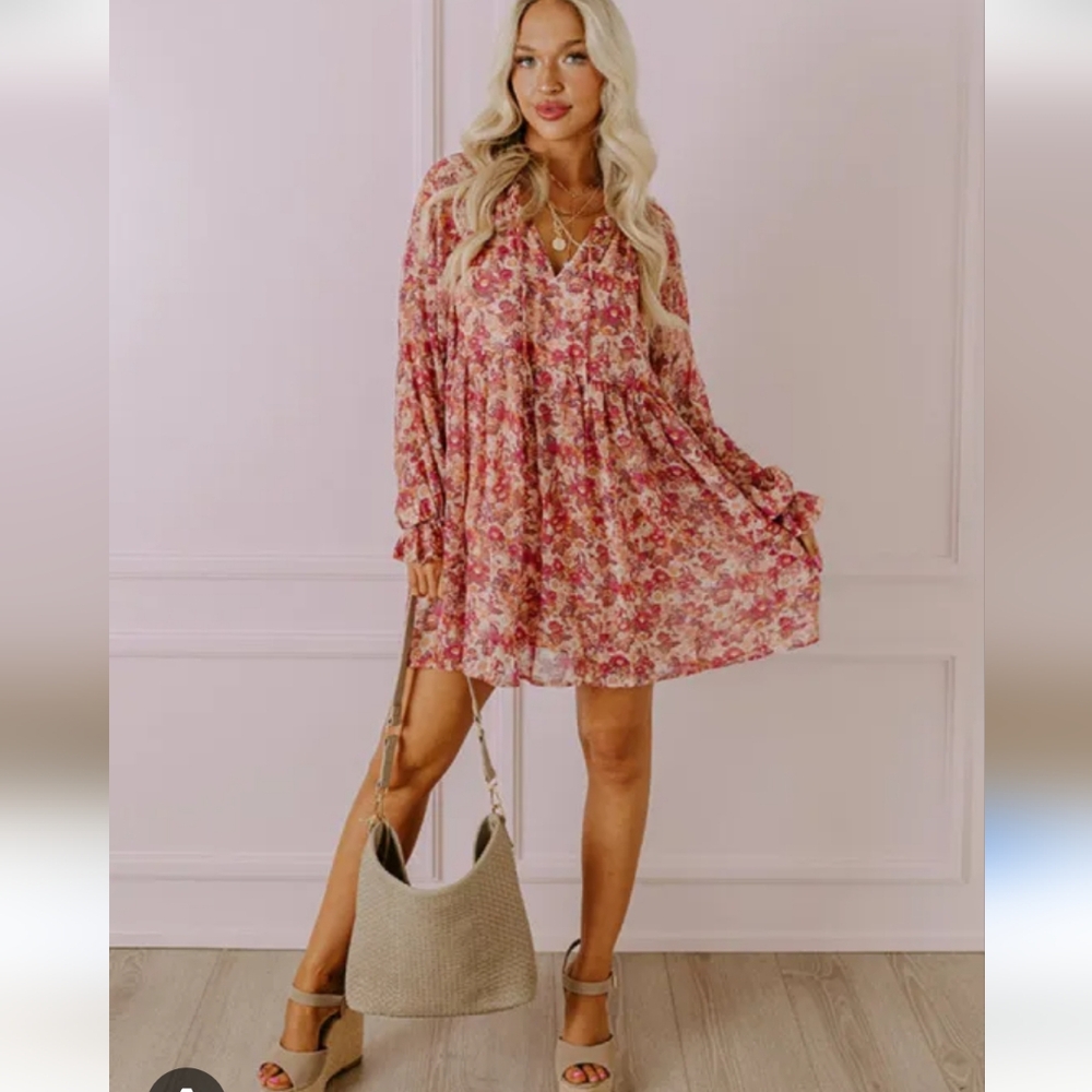 Olivaceous Womens Floral Mini Floral Dress Size Large